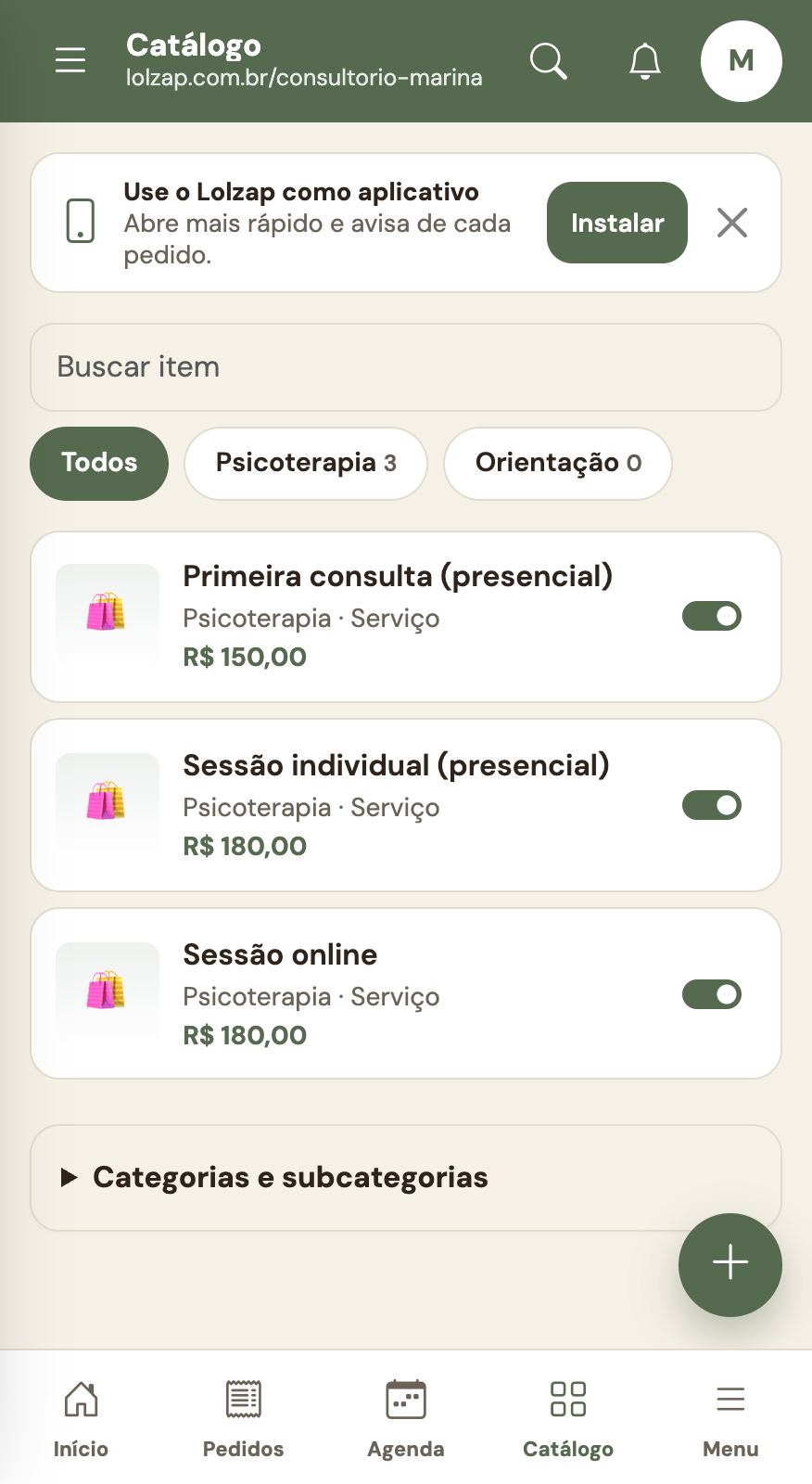 Catálogo já pronto para o consultório