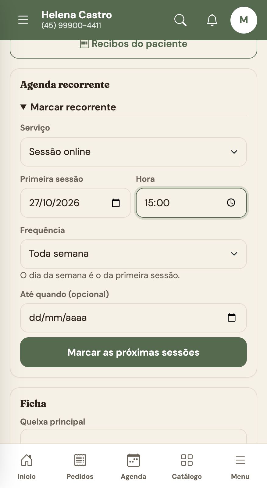 Marcar sessão recorrente