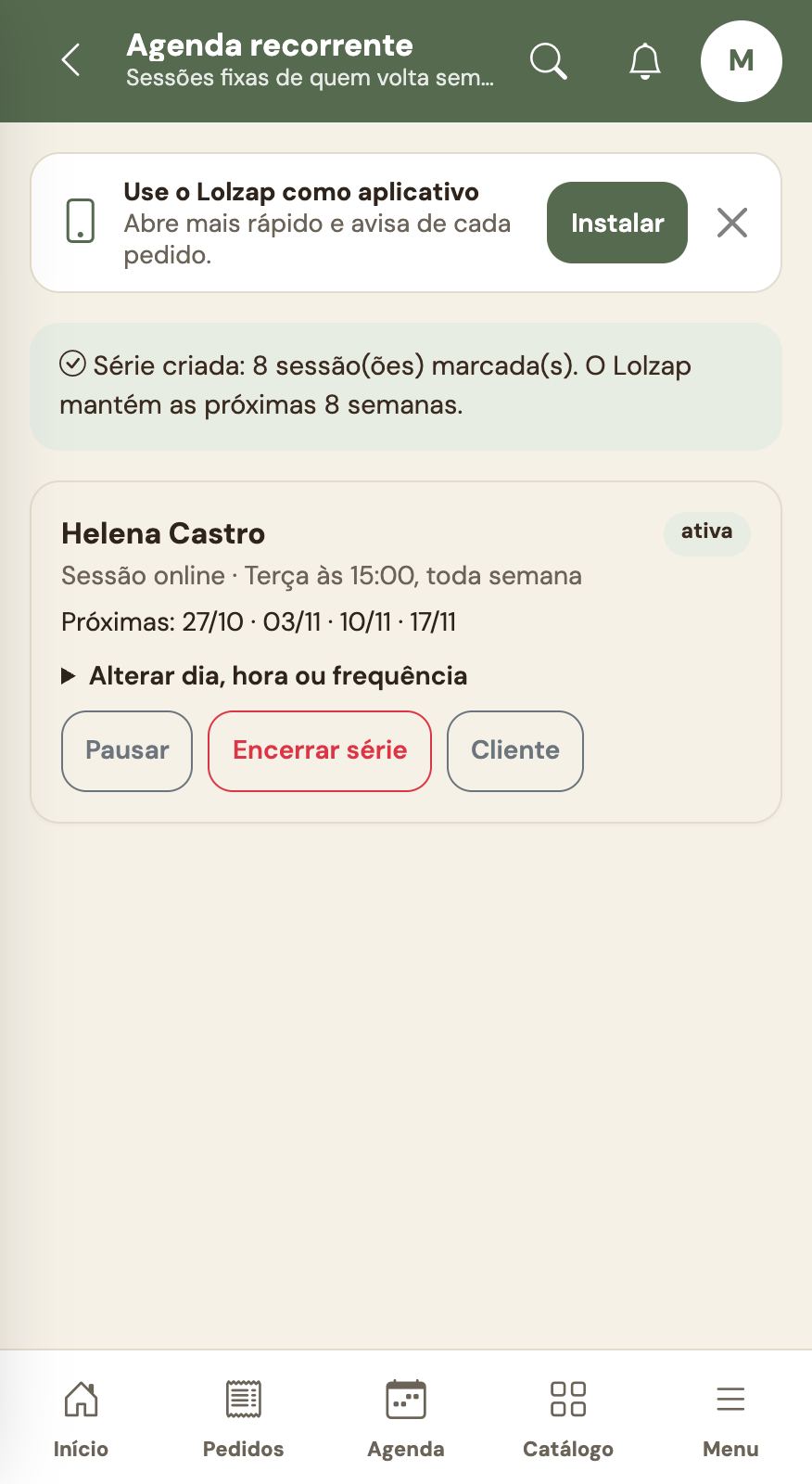 Série com as próximas 8 semanas