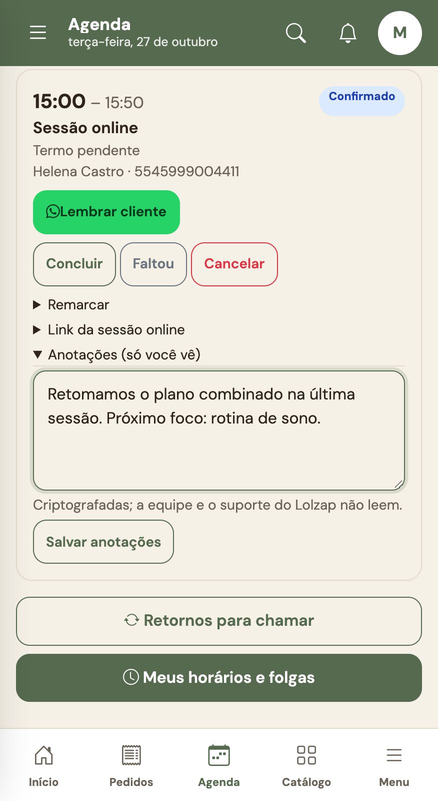 Anotações sigilosas da sessão