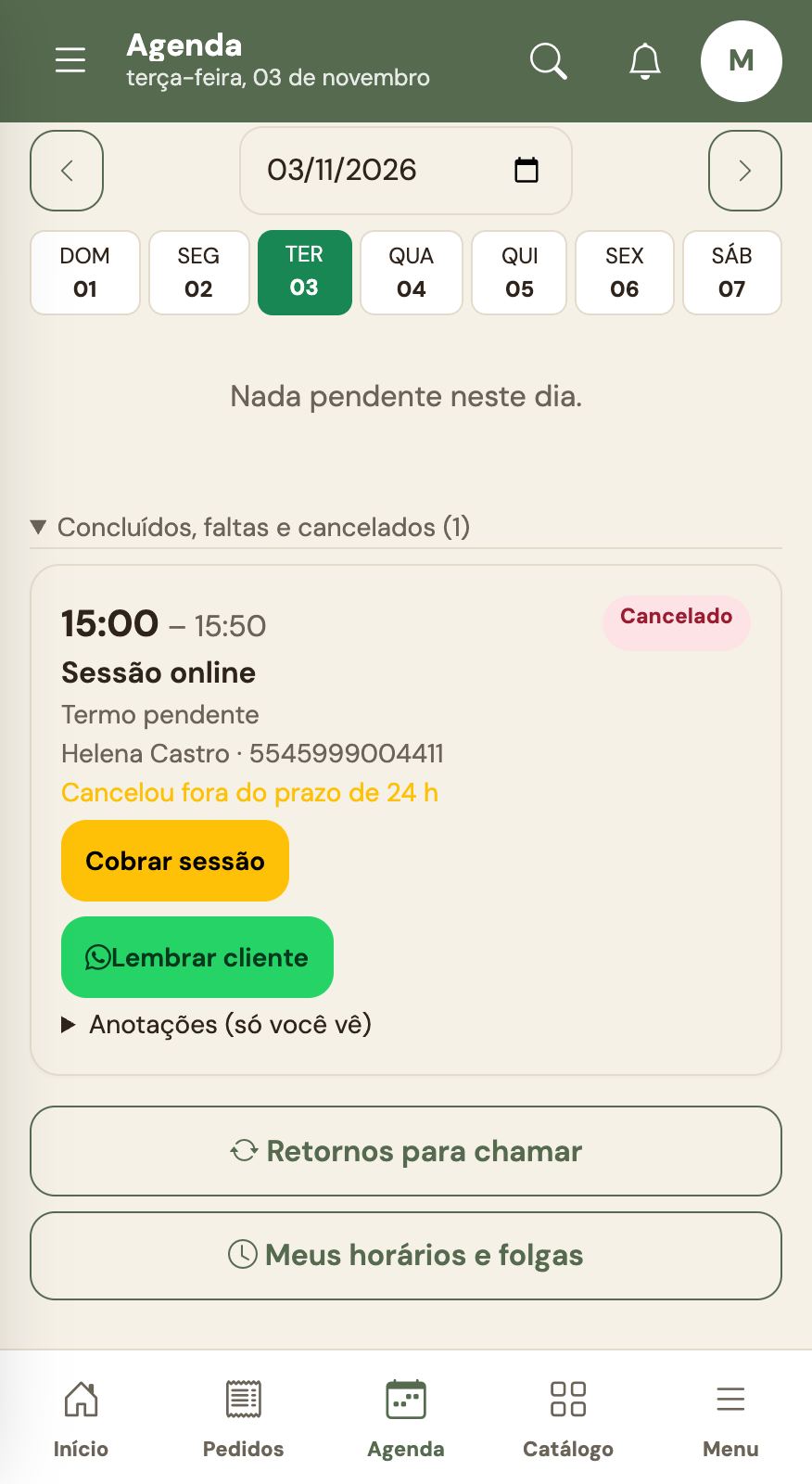 Cobrar sessão de falta