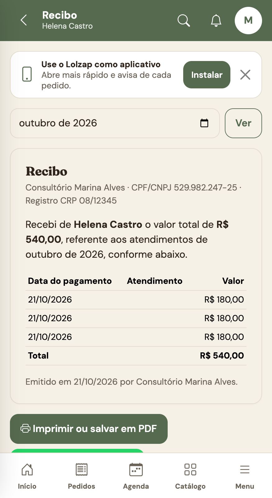Recibo do mês