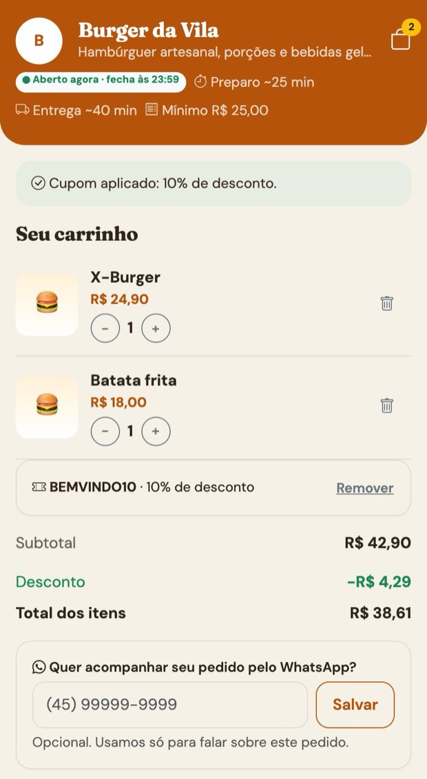 Cupom no carrinho