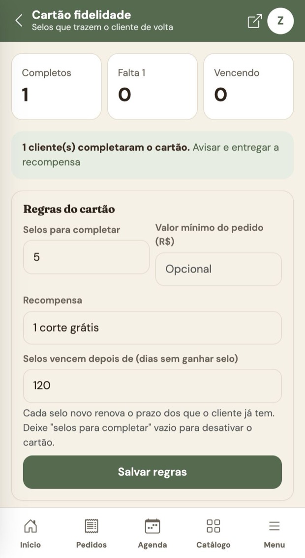 Regras do cartão