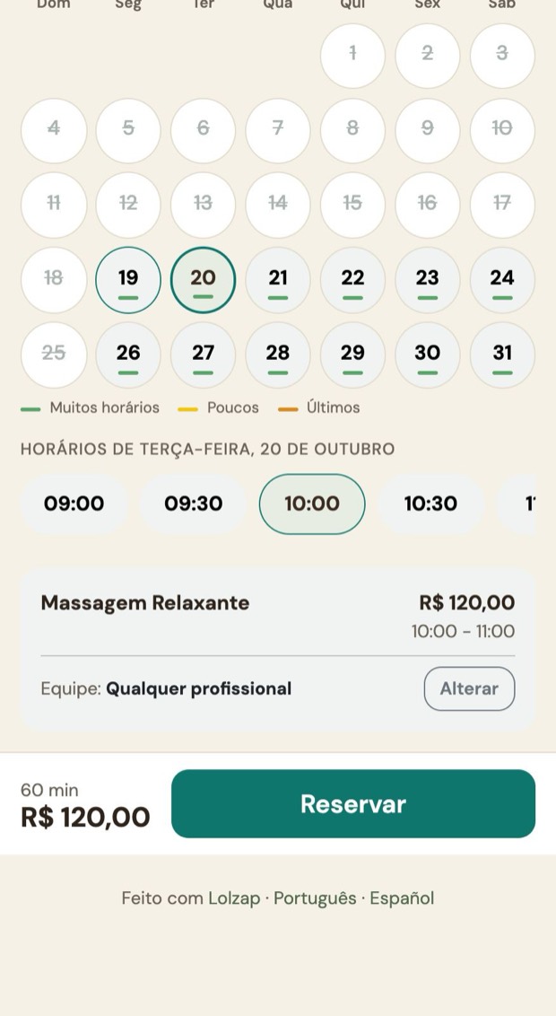 Calendário e horários livres