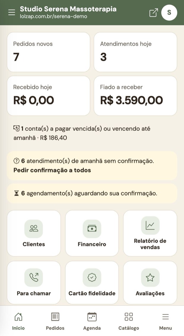 Pedido novo no Início