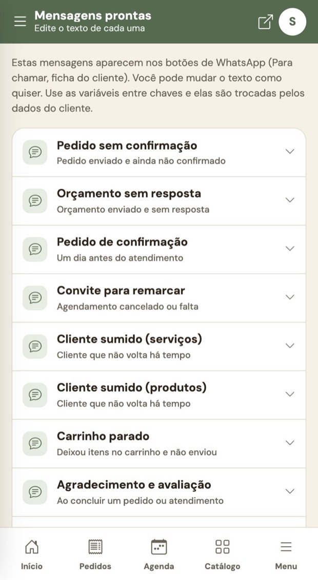 Mensagens prontas