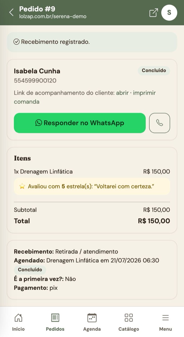 Recebimento registrado