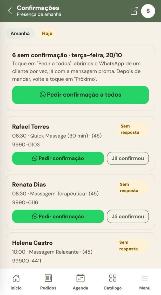 Lista de confirmações