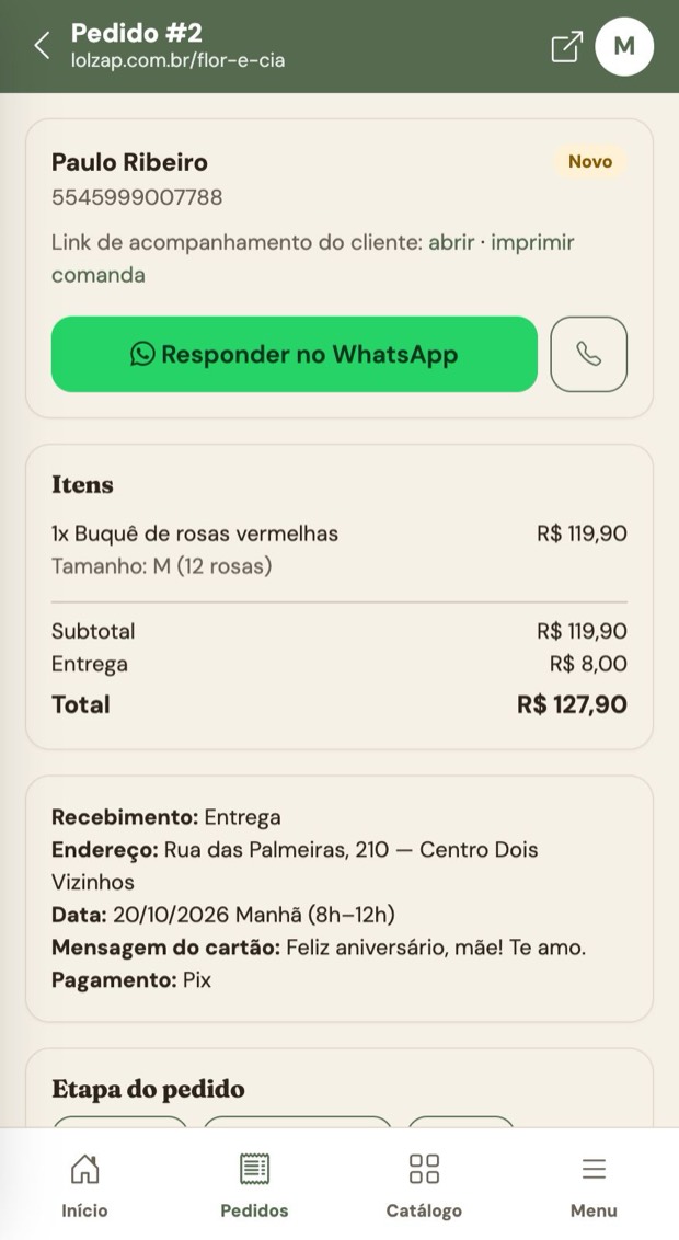 Pedido no painel