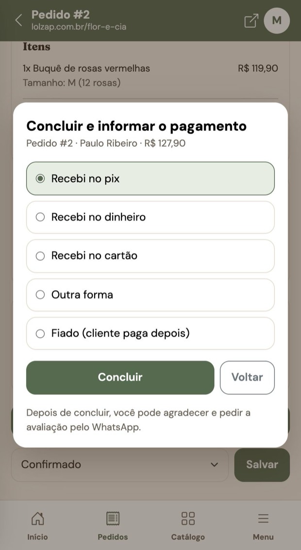 Concluir e informar pagamento