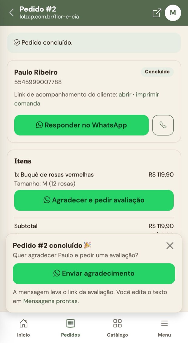 Agradecimento e avaliação