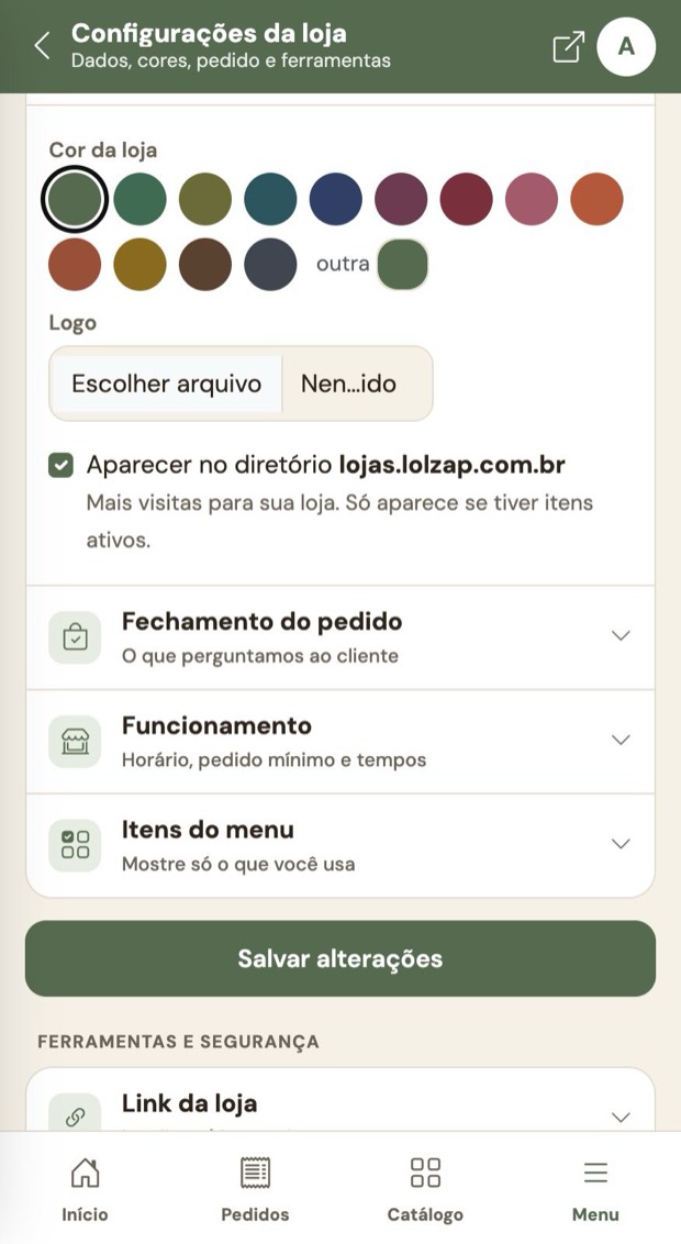 Cor e logo da loja