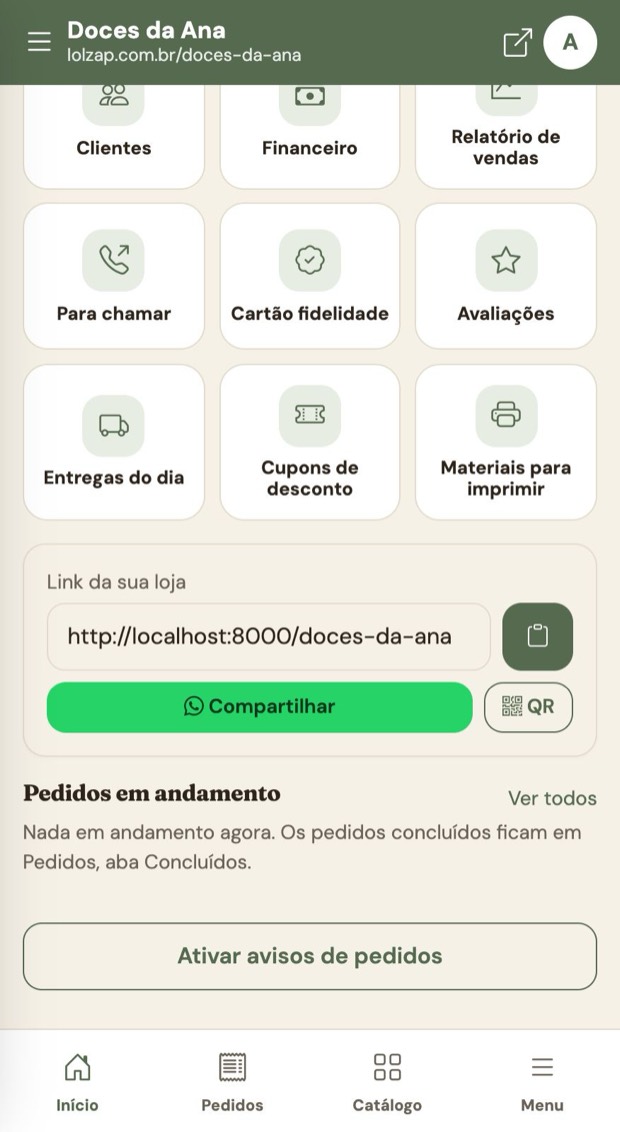 Link, compartilhar e QR