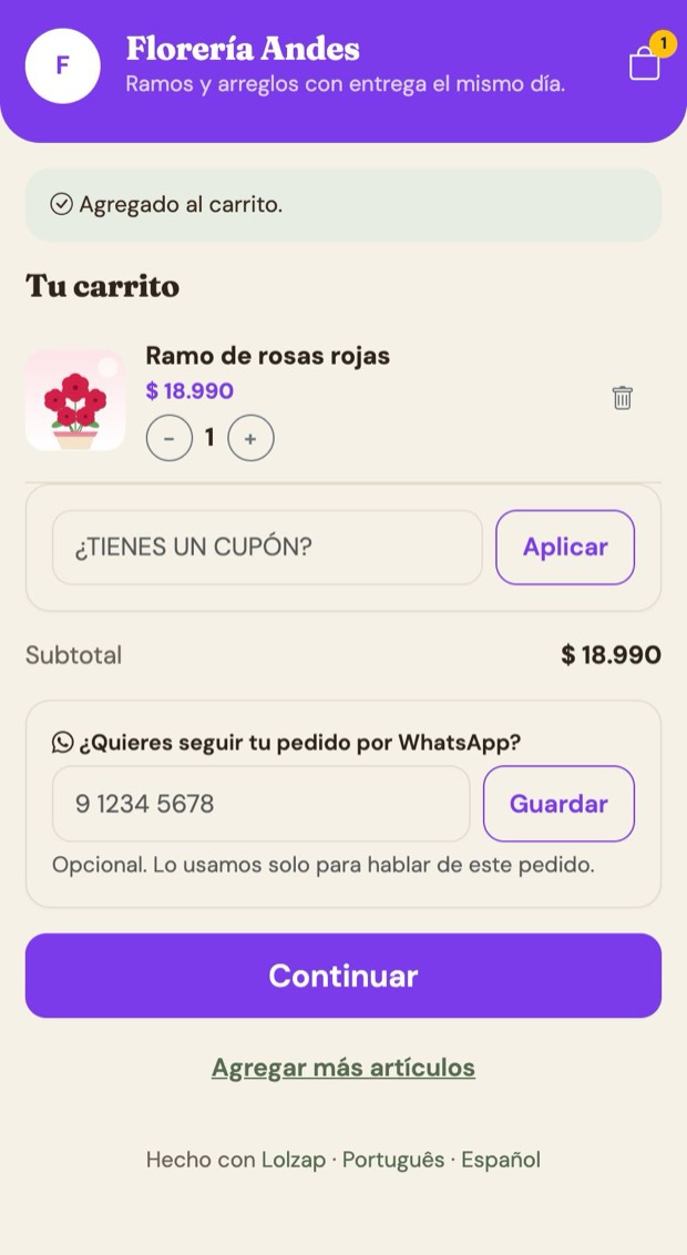 Carrinho em espanhol