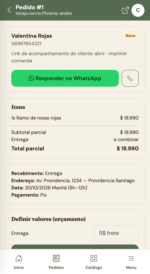Pedido no painel